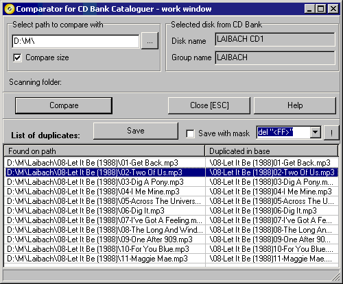 Comparator screenshot