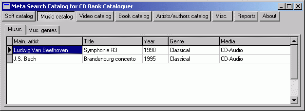 Meta Search Catalog screenshot - music list